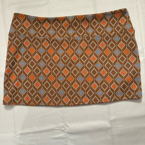 Urban Outfitters Peachy Geometric Low Rise Mini Skirt Y2K 60s Retro Stretch L - Picture 1 of 7